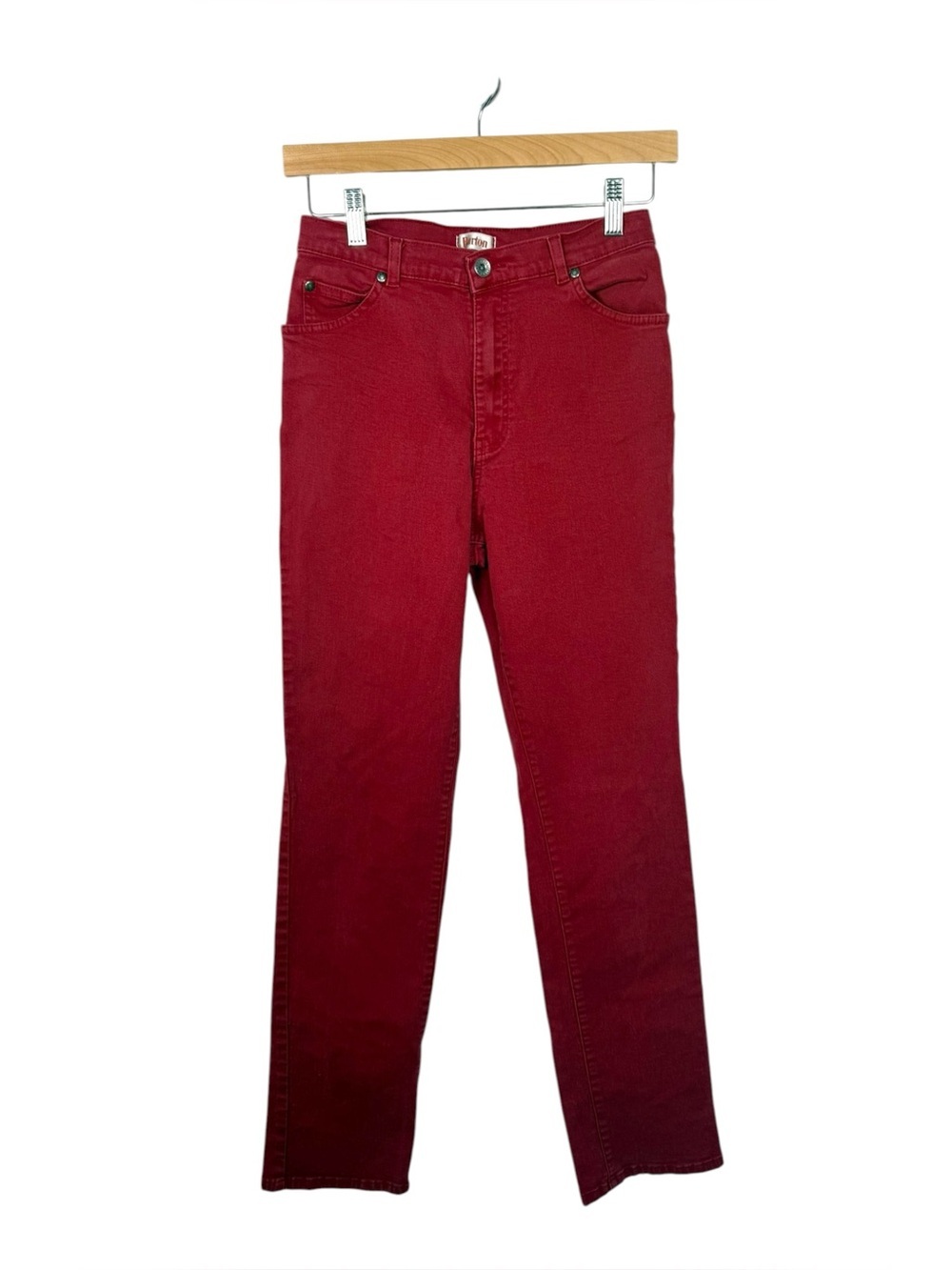 Burton Red Straight Leg Jeans Embroidered Pocket Stretch Denim US 8